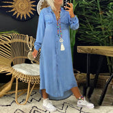 Casual spijkerjurk in effen kleur met lange mouwen voor dames(Pre-sale)