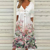 V-neck dress with printed pocket