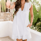 Hollow out V-neck dress for women