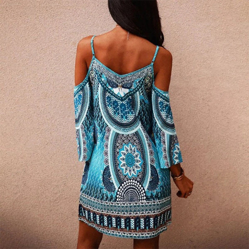 Blue dress with cold shoulder print