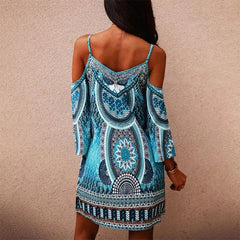 Blue dress with cold shoulder print