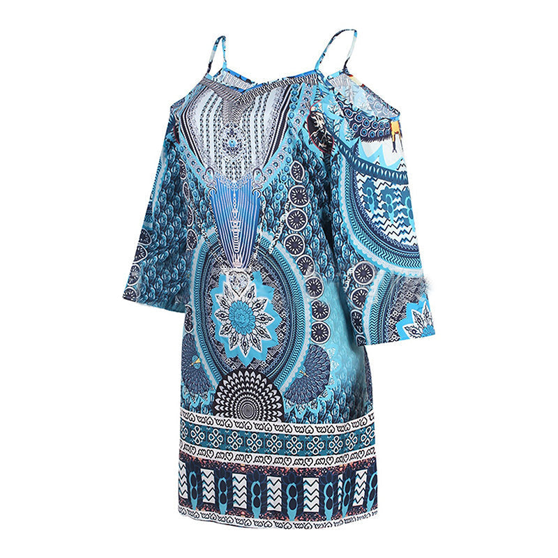 Blue dress with cold shoulder print
