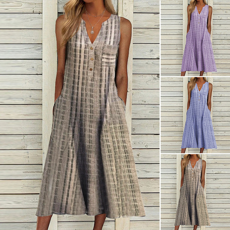 Sleeveless dress with V-neck