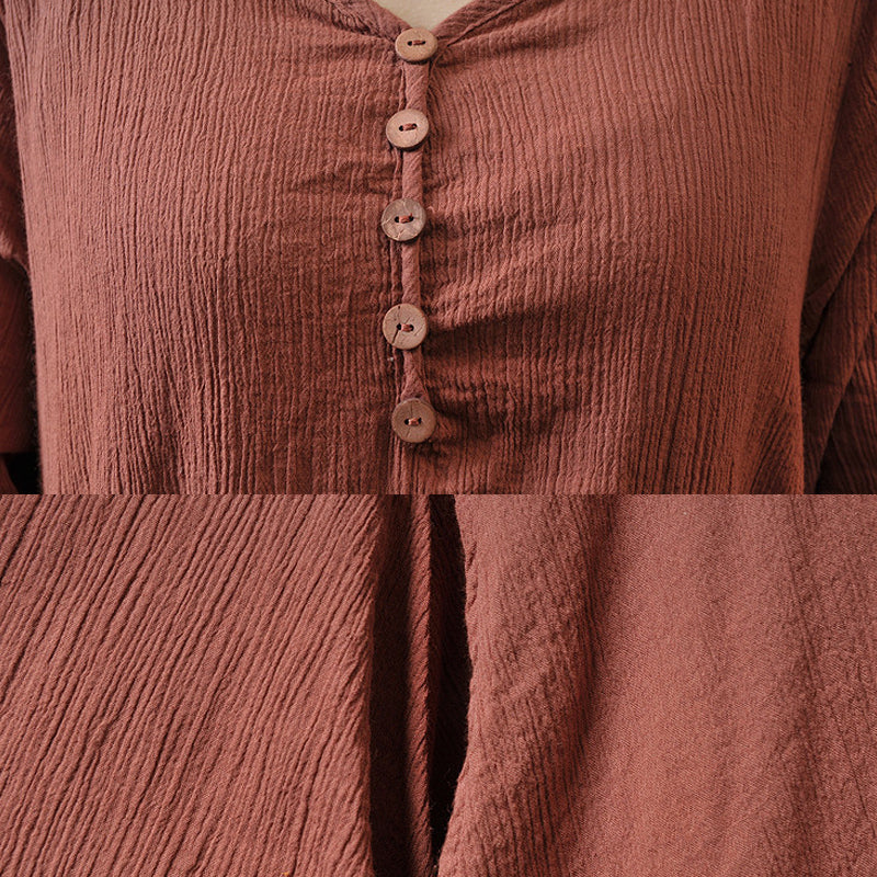 Casual nep tweedelige linnen jurk met lange mouwen