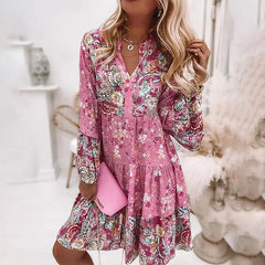 Jurk met lange mouwen en bloemen