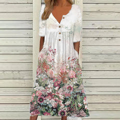 Jurk met V-hals en zak met print