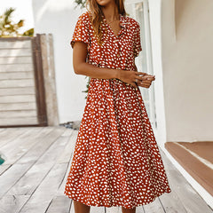 V-neck polka dot dress