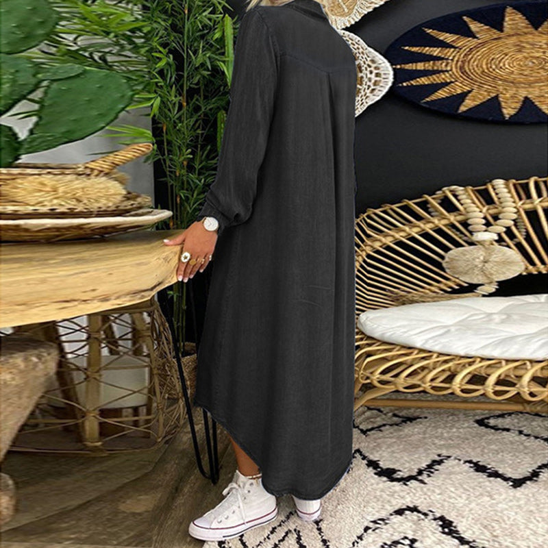 Casual spijkerjurk in effen kleur met lange mouwen voor dames（Pre-sale）