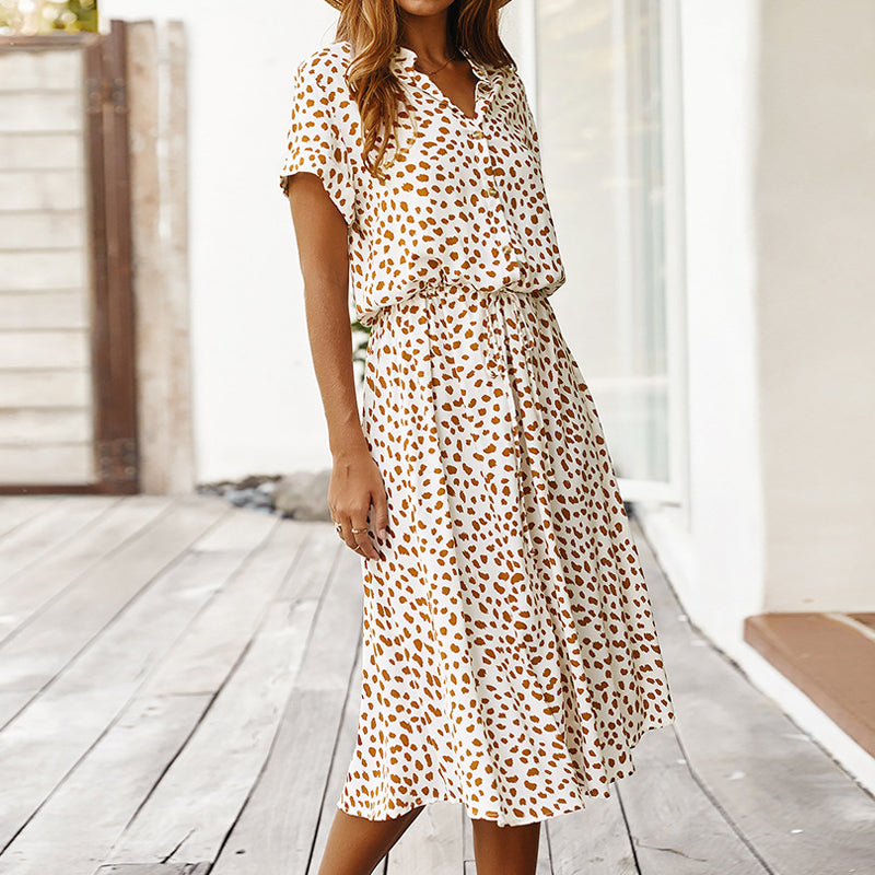 V-neck polka dot dress