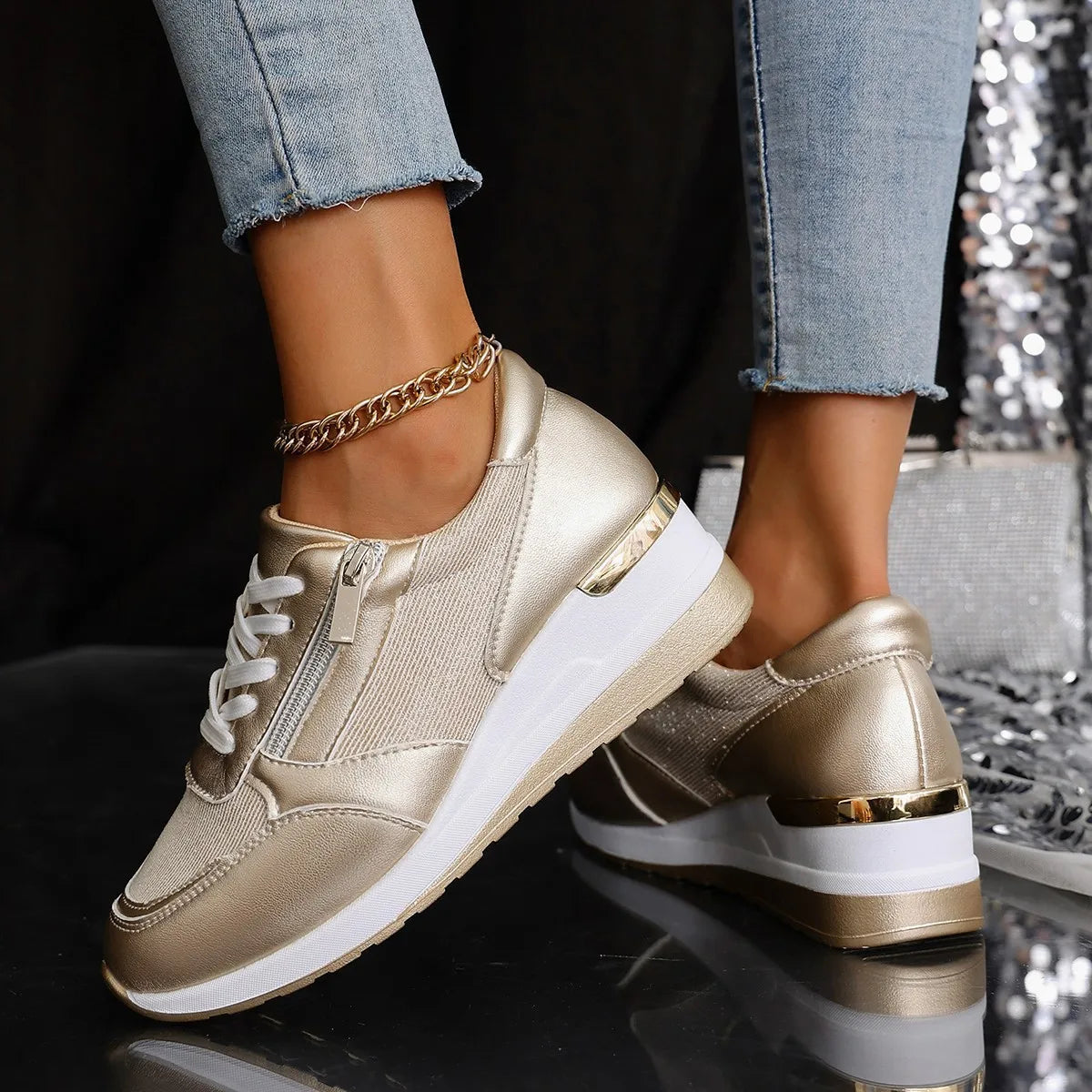'Zaya' Metallic Runners | Gedempte Orthopedische Binnenzool | Seizoensfavoriet!