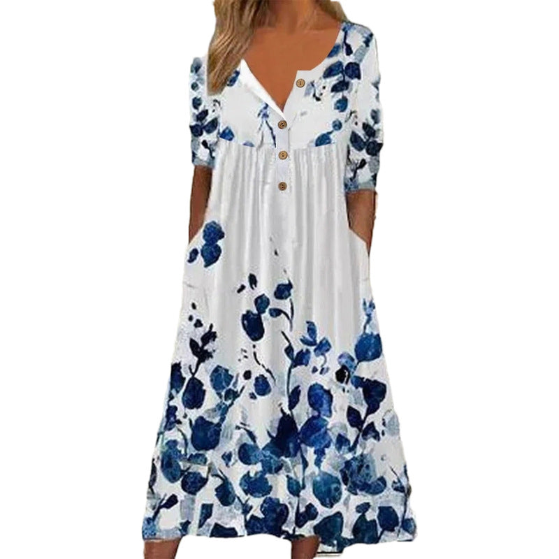 Jurk met V-hals en zak met print